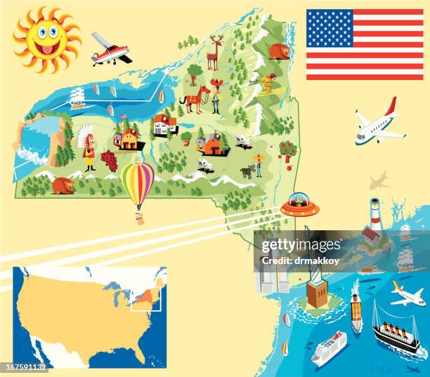 cartoon karte von new york - lake erie stock-grafiken, -clipart, -cartoons und -symbole