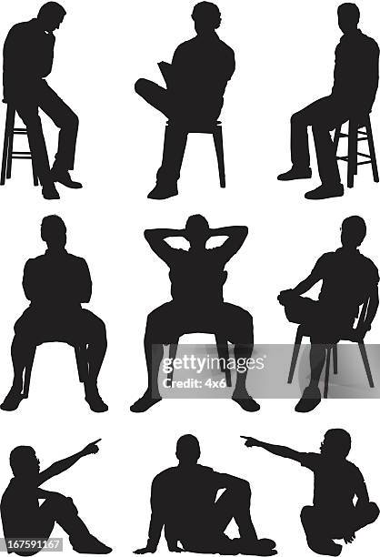 casual men sitting silhouettes - fetal position stock illustrations