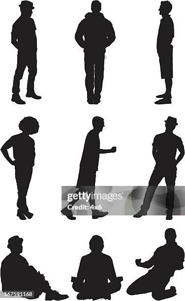 stockillustraties, clipart, cartoons en iconen met silhouette vector images of casual men - kneeling