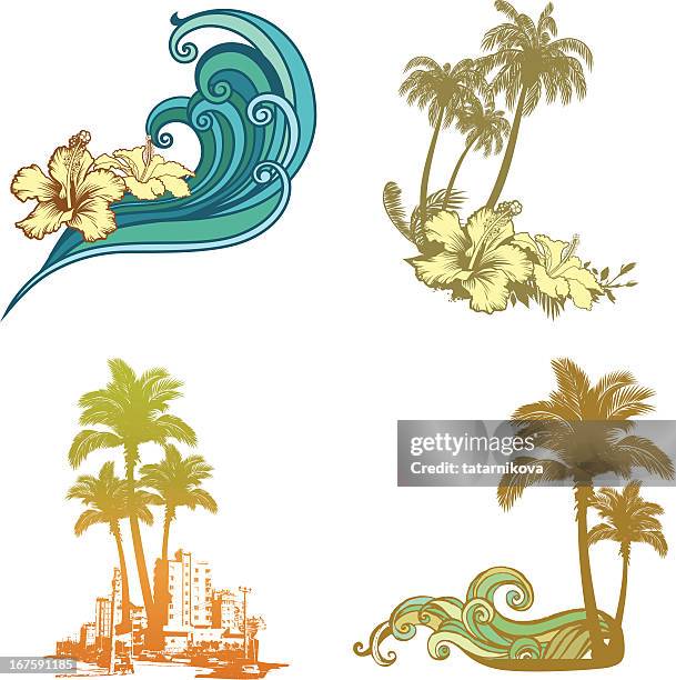 tropical logos - wave logo stock illustrations