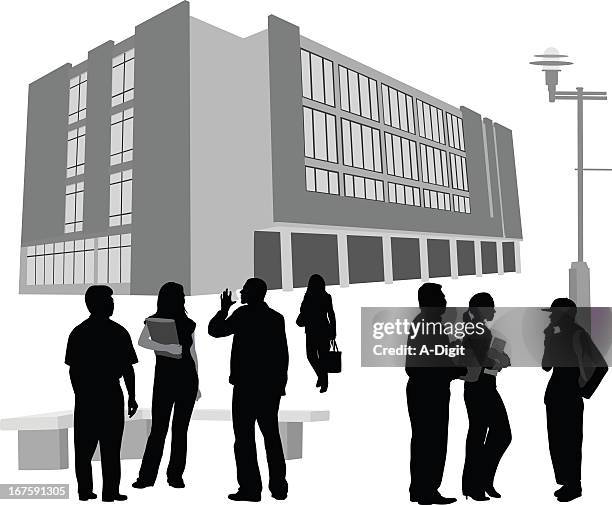 free thinkers vector silhouette - students walking on campus stock illustrations