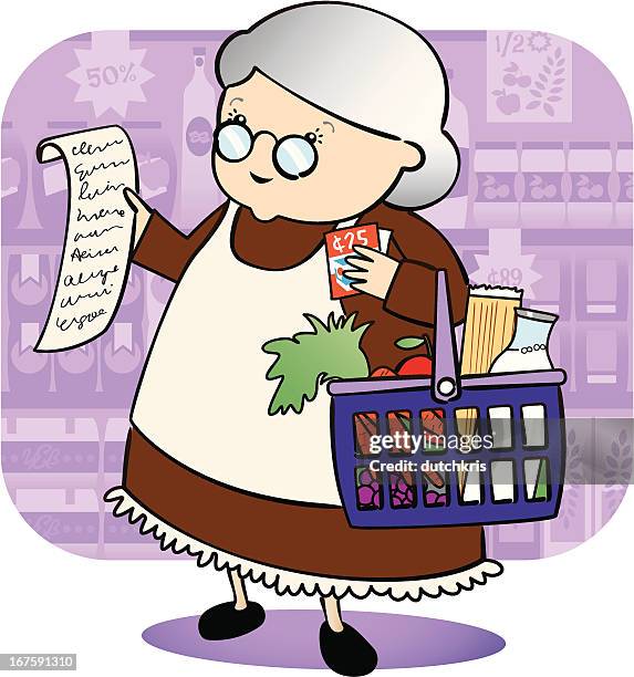 granny grocery shopping - chubby granny stock illustrations