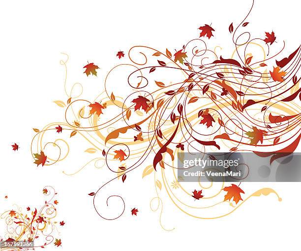 autumn swirls background - orange maple leaf stock illustrations