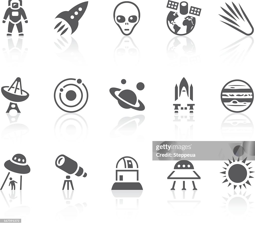 Collection of black and white space icons