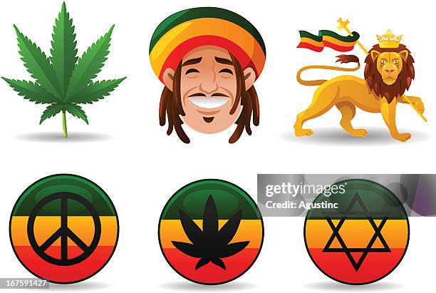 stockillustraties, clipart, cartoons en iconen met rastafarian set - hoorn van afrika