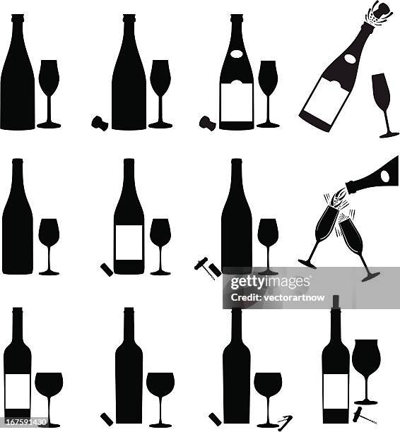 wine icon set - champagne flute empty stock illustrations