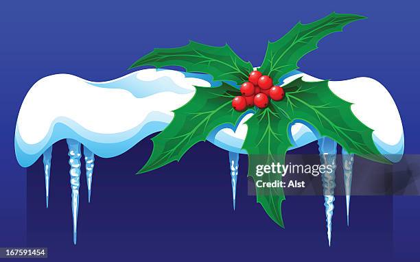 snow with holly - icicles stock illustrations