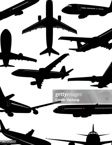 airplane silhouette - jet black wings stock illustrations