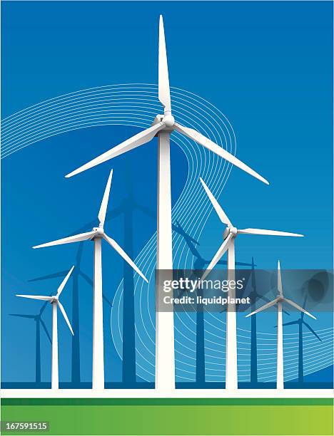 illustrazioni stock, clip art, cartoni animati e icone di tendenza di windturbines prospettiva - turbina a vento