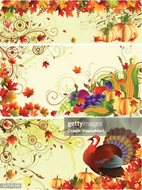 thanksgiving banner - apple falling from tree stock illustrations