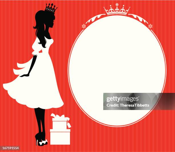 princess christmas gift - woman opening package stock illustrations