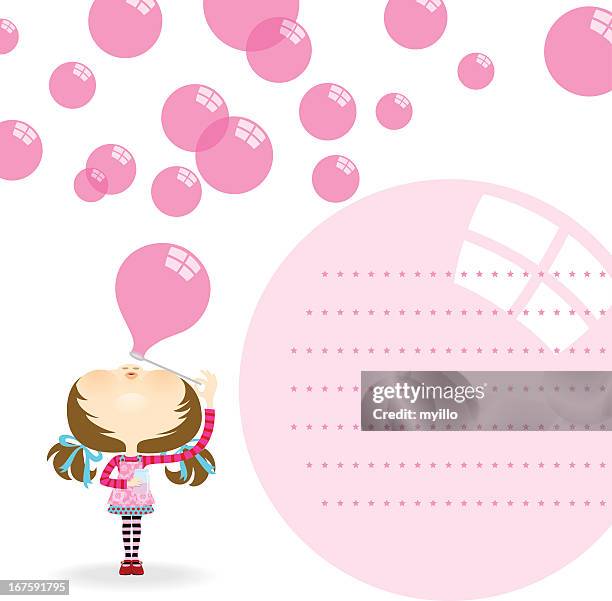 illustrations, cliparts, dessins animés et icônes de jolie fille souffle des bulles. invitation, carte de voeux et d'anniversaire - seulement des petites filles