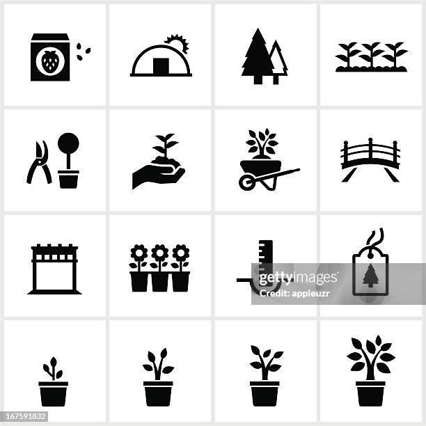 stockillustraties, clipart, cartoons en iconen met garden center and nursery icons - plantenkwekerij