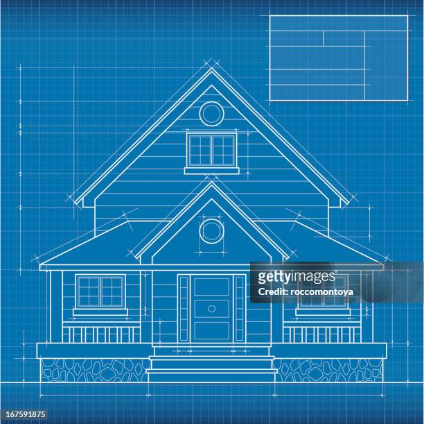 stockillustraties, clipart, cartoons en iconen met close up of digitally engineered house blueprint - huisuitbreiding