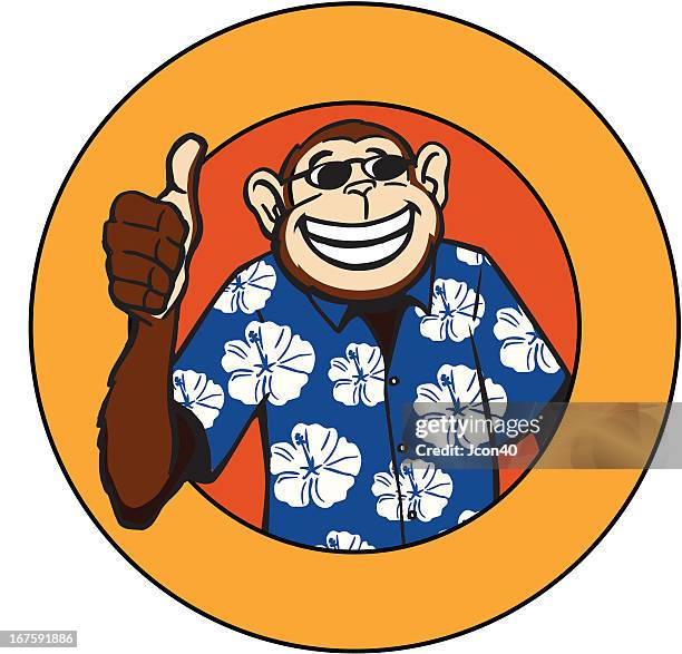 ilustrações, clipart, desenhos animados e ícones de cool macaco - camisa havaiana