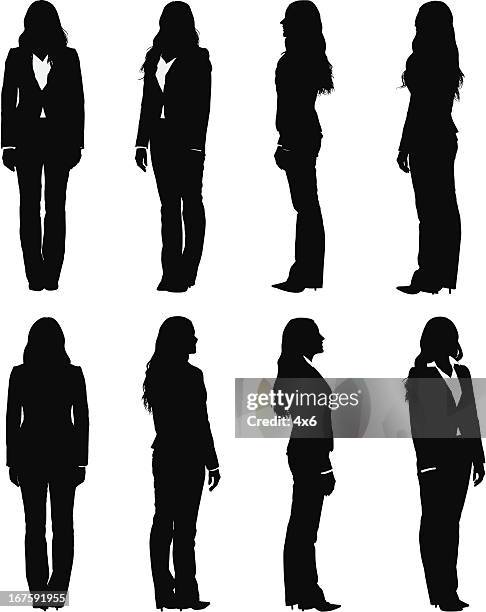 full length views of businesswoman turning - woman full body behind stock illustrations