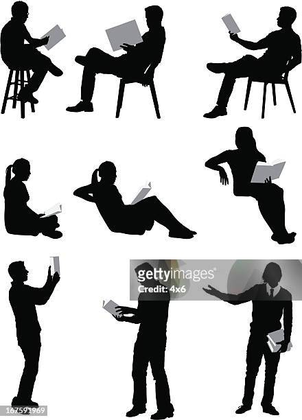 silhouette of people reading books - leaning stock illustrations
