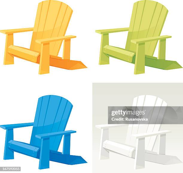 bildbanksillustrationer, clip art samt tecknat material och ikoner med four colorful muskoka adirondack armchairs on white back - boxholmstol