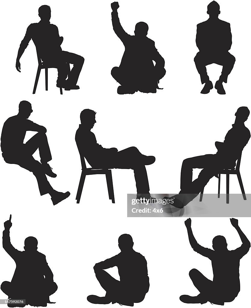 Silhueta de homens em diferentes poses
