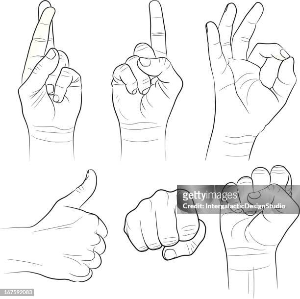 hand gesten kollektion - finger kreuzen stock-grafiken, -clipart, -cartoons und -symbole