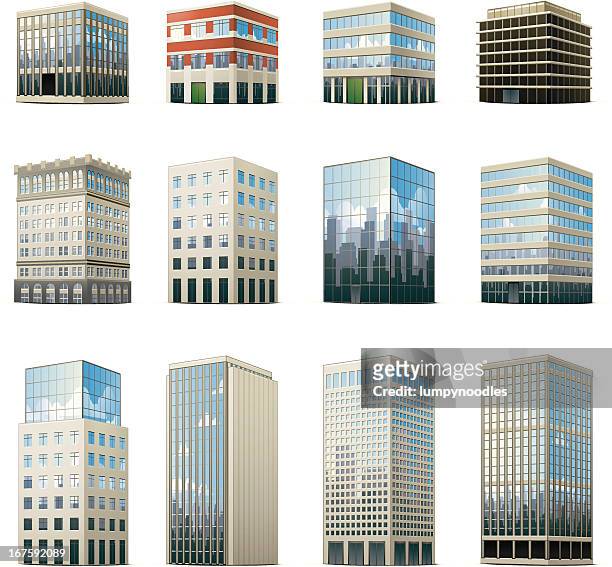office building icons - office stock illustrations