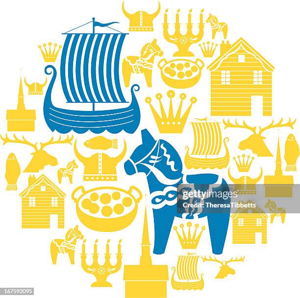 bildbanksillustrationer, clip art samt tecknat material och ikoner med swedish icon montage - viking ship