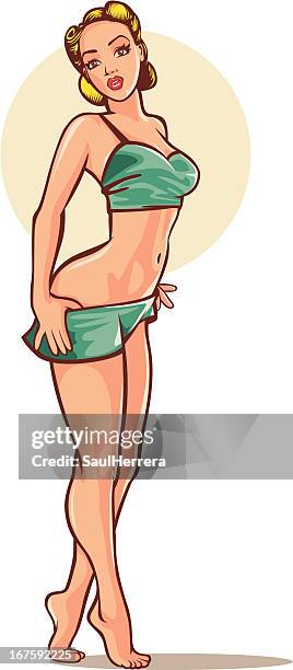 stockillustraties, clipart, cartoons en iconen met vintage pinup girl - pin-up meisje