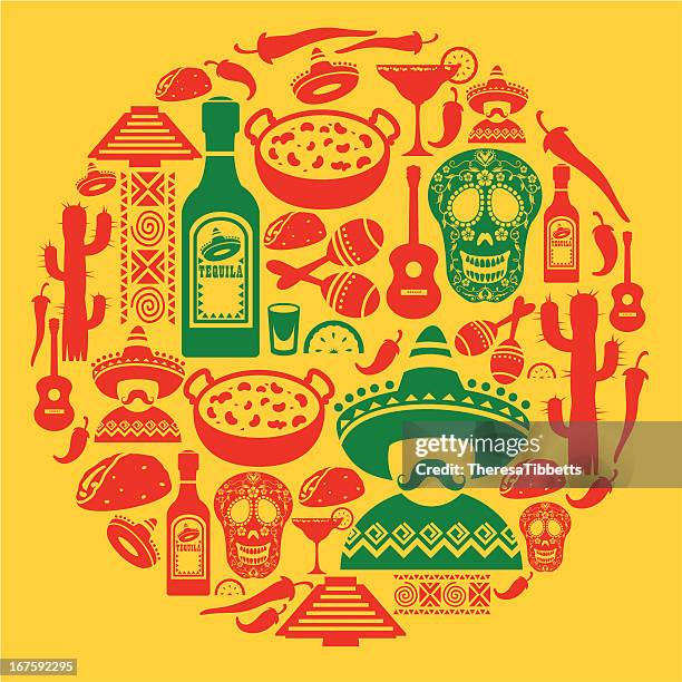 mexikanische symbol montage - mexican ethnicity stock-grafiken, -clipart, -cartoons und -symbole