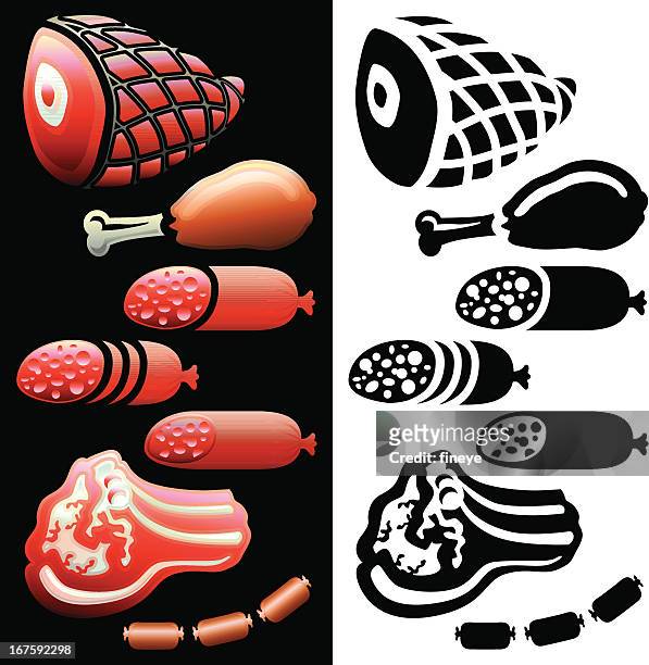 illustrations, cliparts, dessins animés et icônes de icônes de viande et salami - côte de boeuf
