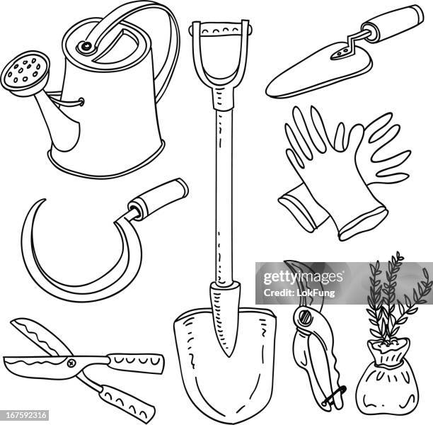 gardening tools collection - sickle stock illustrations