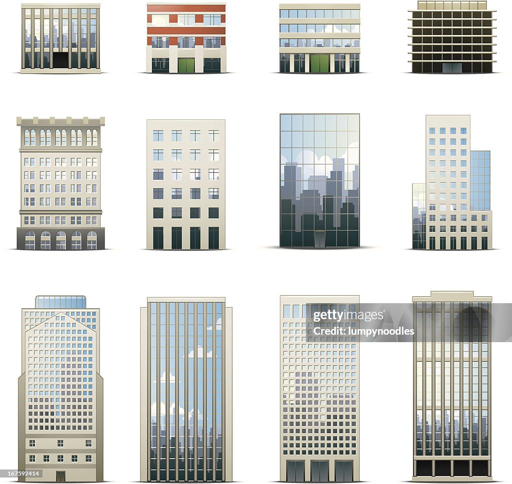 Iconos de edificio de oficinas