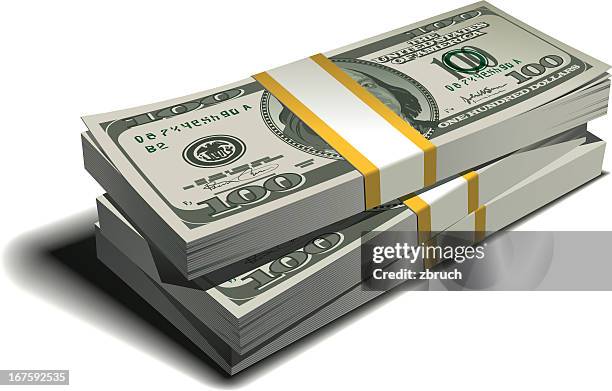 stack of dollars - 100 bills stock illustrations