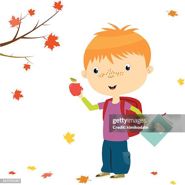 schulkind-nur jungen - sommersprosse stock-grafiken, -clipart, -cartoons und -symbole