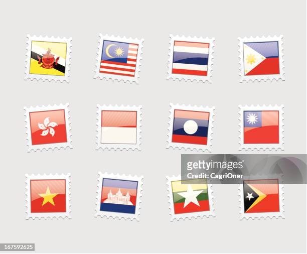postage stamp flags: southeast asia - philippines national flag stock illustrations