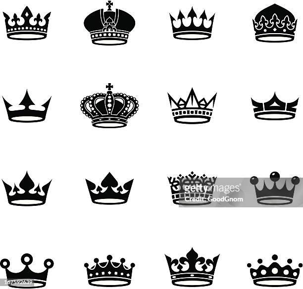 krone sammlung in schwarz und weiß - krone kopfbedeckung stock-grafiken, -clipart, -cartoons und -symbole