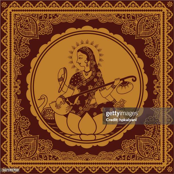 golden sarasvati - hinduism stock illustrations