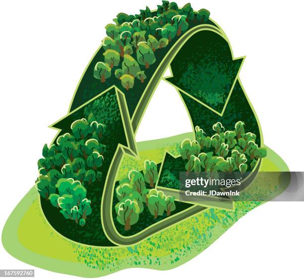 recycle symbol with green trees - rural school stock illustrations