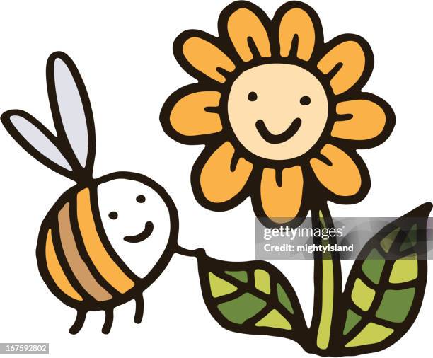 bee and flower friends - bumblebee flower stock illustrations