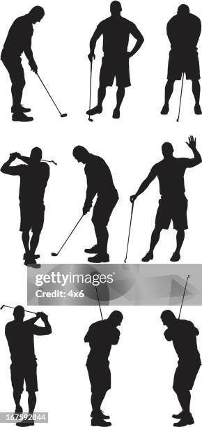 golfer playing different shorts - golf swing sequence stock illustrations