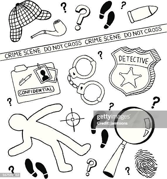 detective doodles - mystery detective stock illustrations