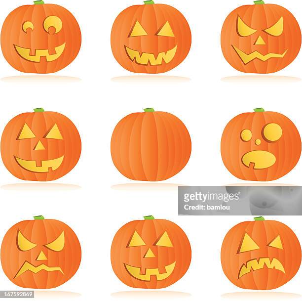 pumpkin gesichter - jack o lantern stock-grafiken, -clipart, -cartoons und -symbole
