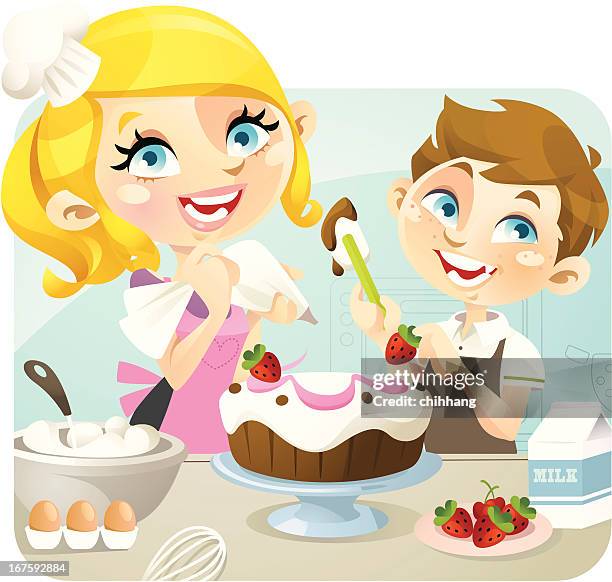 baking mama - making a cake stock-grafiken, -clipart, -cartoons und -symbole