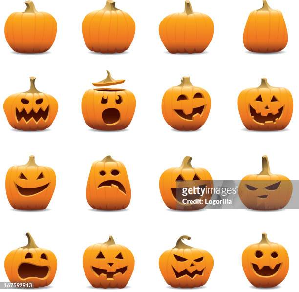 jack o lantern icons - pumpkins stock illustrations