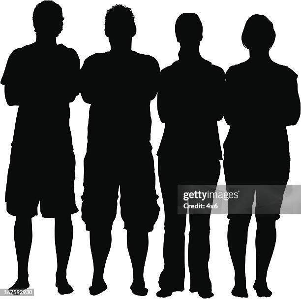 silhouette of four people with their arms crossed - youth empowerment silhouette stock illustrations