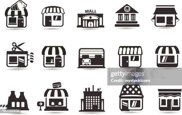 store front icons - delicatessen stock illustrations