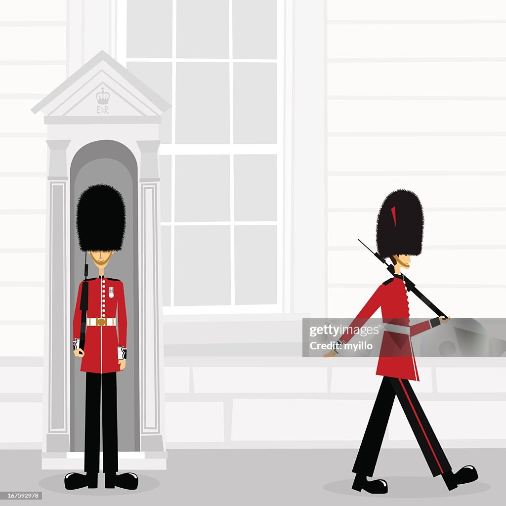 British Royal Guard Buckinham Palace london England illustration vector