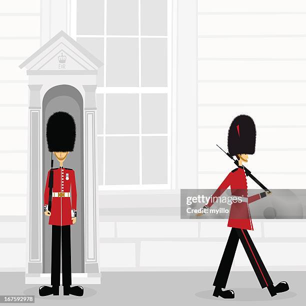 ilustrações de stock, clip art, desenhos animados e ícones de soldado da guarda buckinham palácio londres, inglaterra ilustração vetorial - guarda de honra soldado