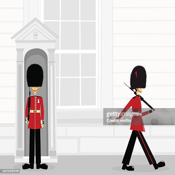 british royal guard buckinham palace london england illustration vector - army soldier vector stock illustrations