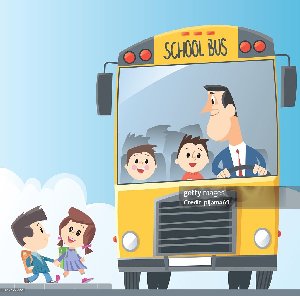 Drawing Of School Bus With Children Entering And Bus Driver High-Res Vector  Graphic - Getty Images