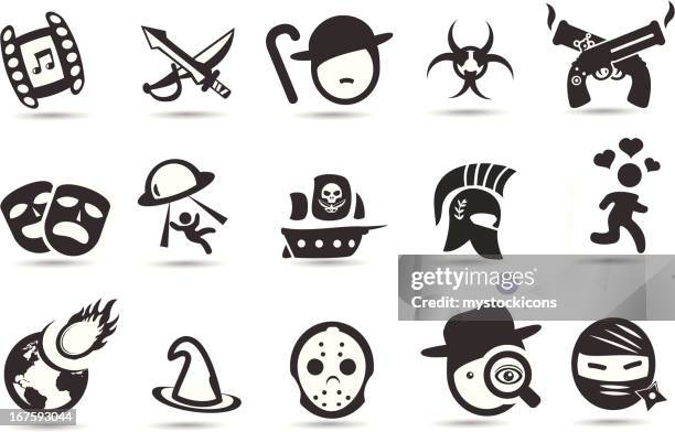 illustrations, cliparts, dessins animés et icônes de icônes de film de genre - scary movie theatre